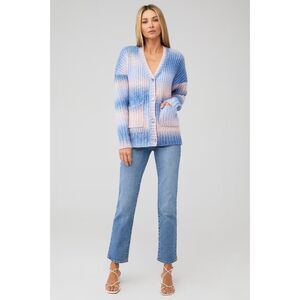 For Love & Lemons Celeste Oversized Cardigan Wool Blend Pink & Blue Size Small